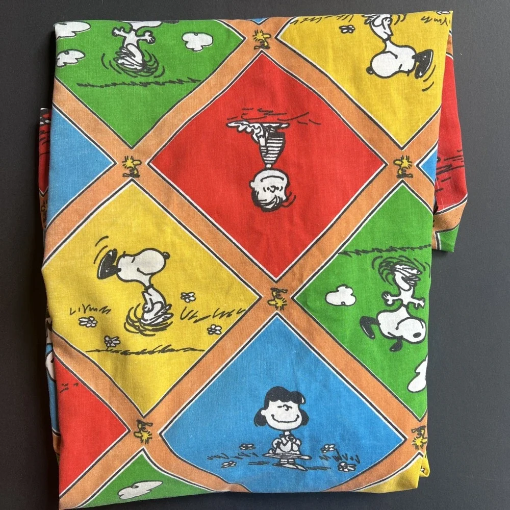 VTG 1960s-70's Peanuts JC Penney Muslin Twin Fitted Sheet Charlie Snoopy READ